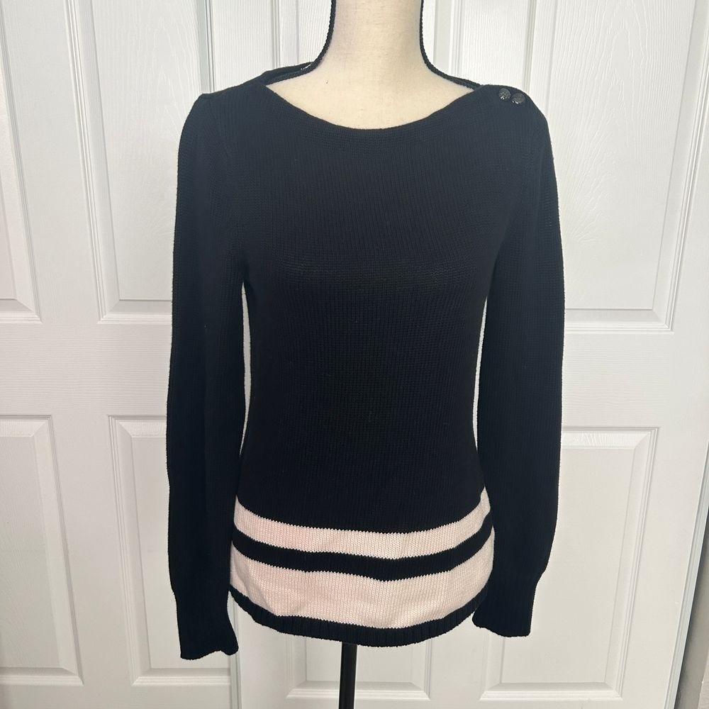 Ralph Lauren Black and Cream‎ Nautical Button Accent Sweater 100% Cotton Small